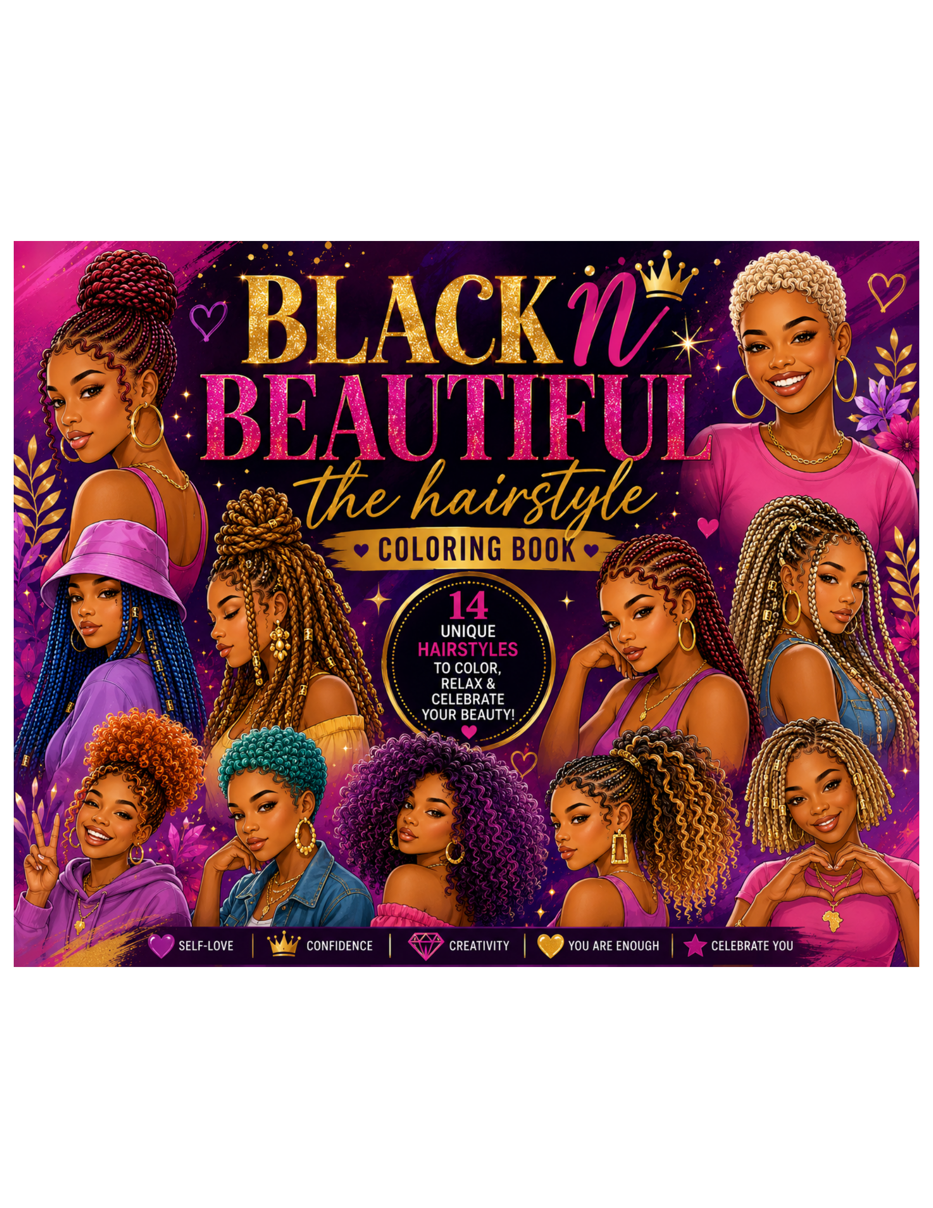 👑 BLACK N BEAUTIFUL — Printable Hairstyle Coloring Book